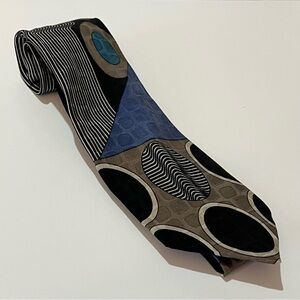 Vintage Polifroni Milano 100% Silk Italian Tie Blue Art Deco 3.75” Made Canada